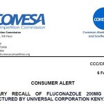 CONSUMER ALERT:VOLUNTARY RECALL OF FLUCONAZOLE 200MG TABLETS MANUFACTURED BY UNIVERSAL CORPORATION KENYA LIMITED